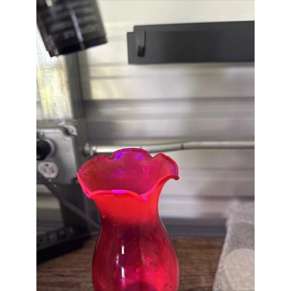 Vintage Red Glass Oil Lamp with Ruffle top 10.5